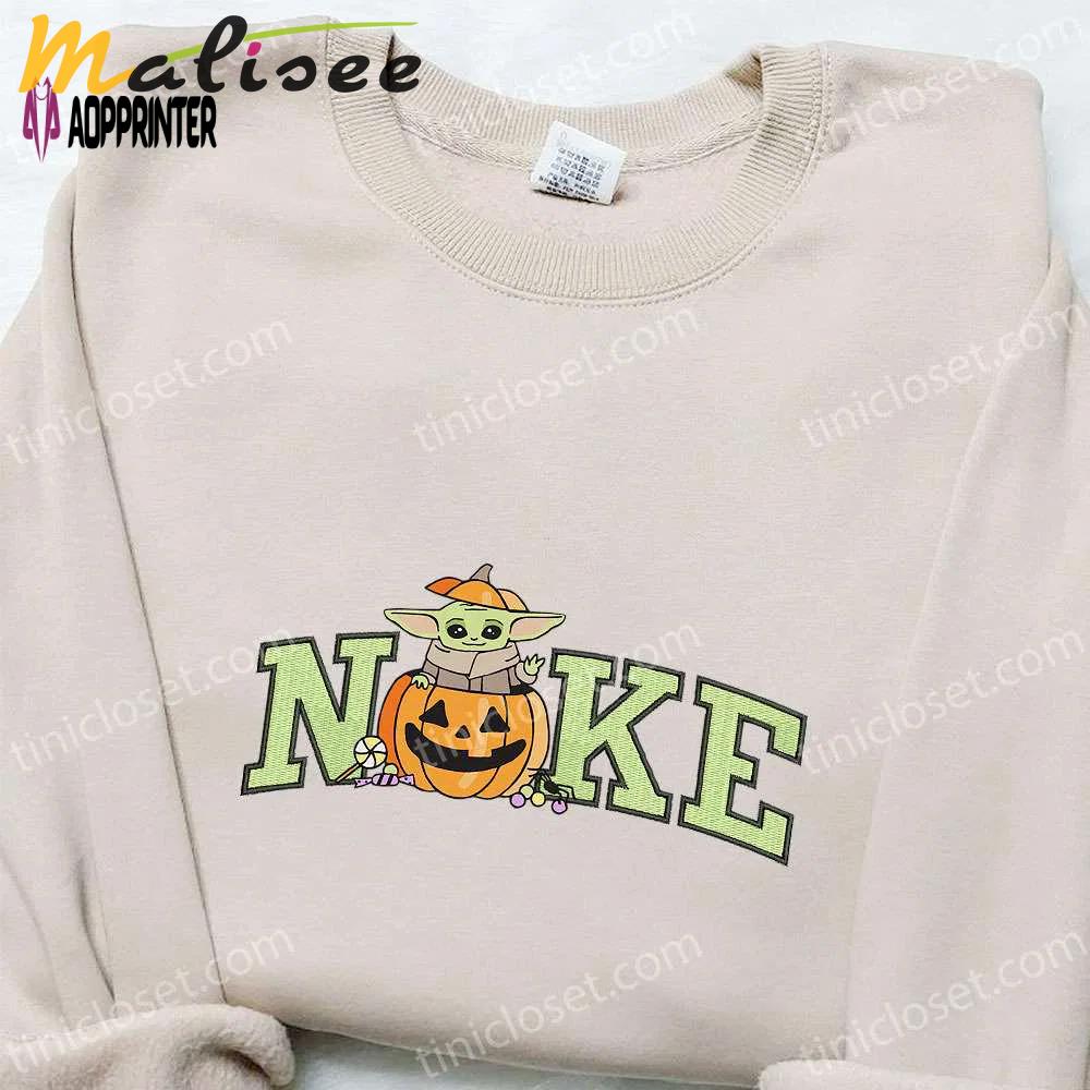 Baby yoda pumpkin x nike embroidered sweatshirt: spooktacular halloween gift! Embroidered Shirt