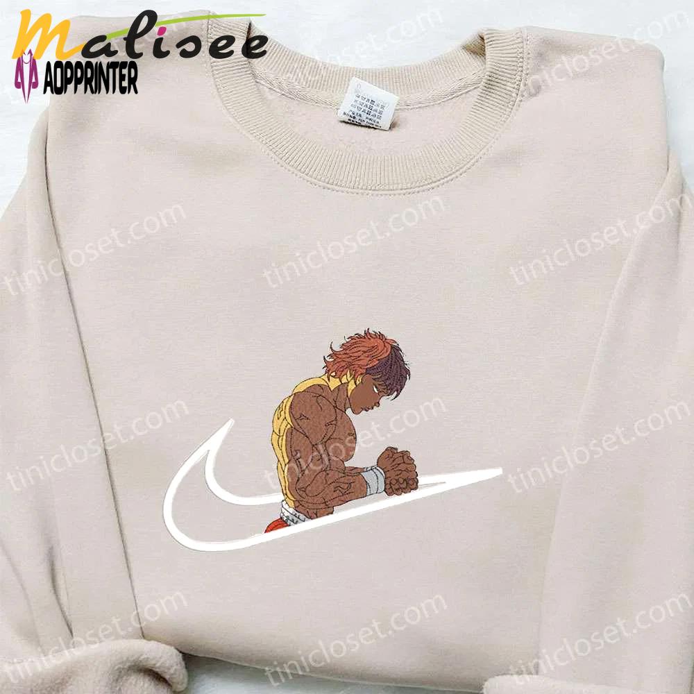 Baki hanma x nike swoosh anime embroidered shirt – grappler inspired nike shirt Embroidered Shirt