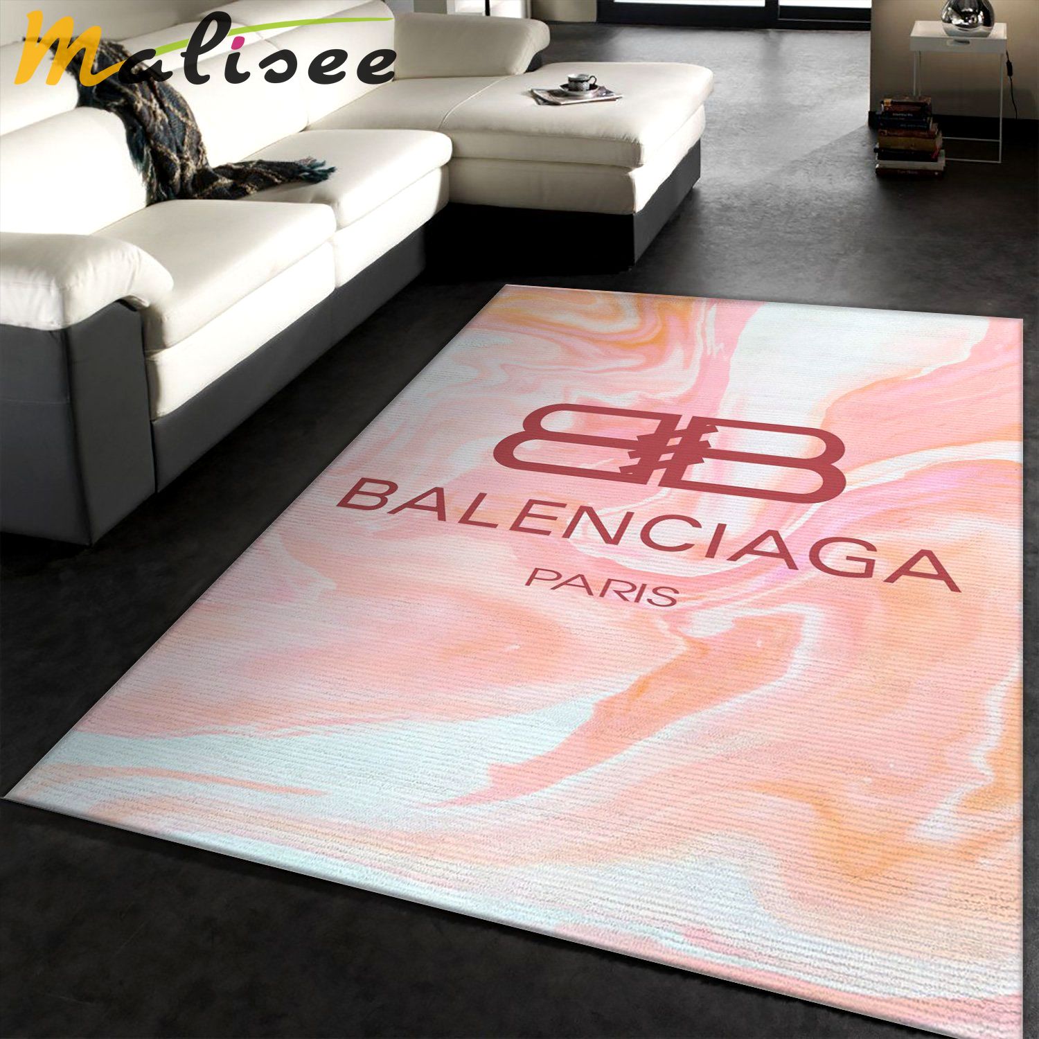 Balenciaga paris pinky logo type 587. Upgrade Your Living Room with Luxury Home Decor: Area Carpets, Floor Decor, Door Mats, and Hot Gift Items with style a High-End Fashion Brand Rectangle Rug