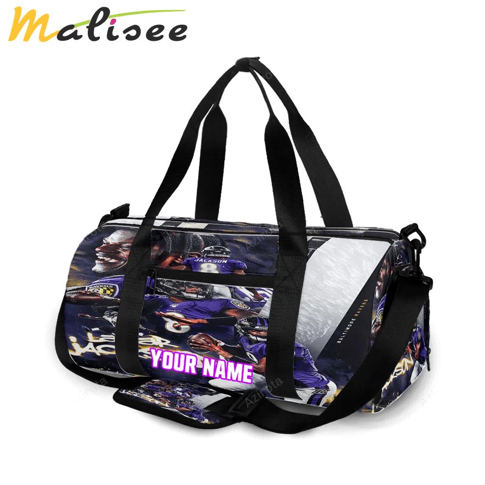Baltimore ravens lamar jackson 8 v11 personalized name travel bag gym bag 1235 Travel Bag