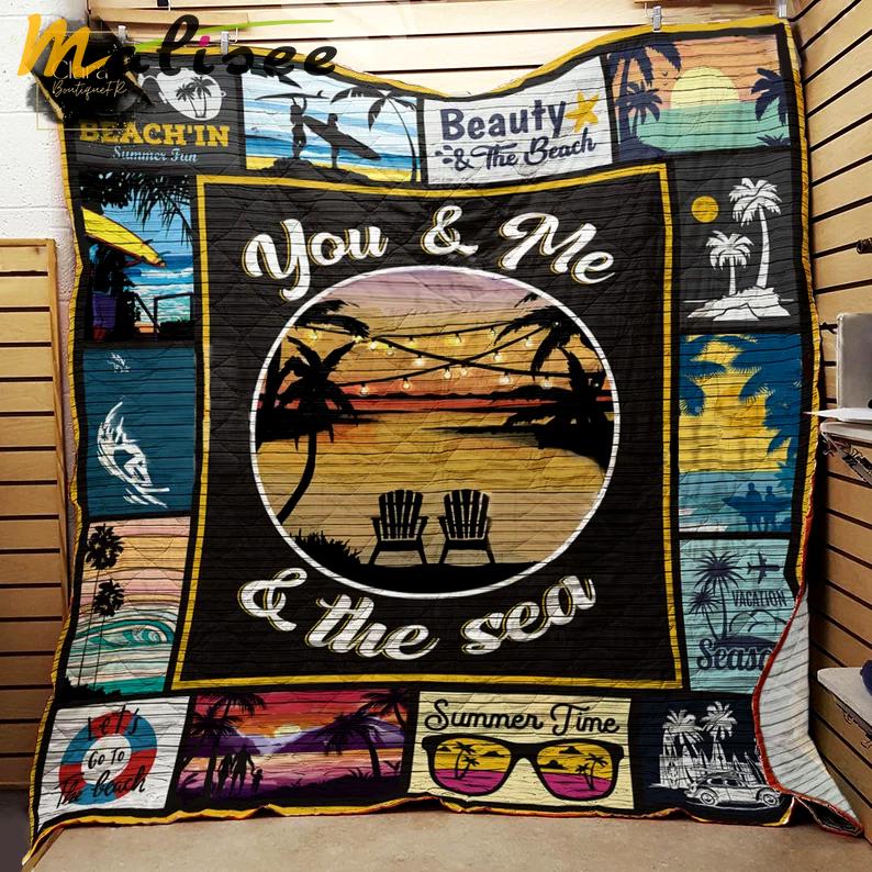Beach you and me and the sea fleece blanket, mink sherpa blanket, beach blanket, beach lover gift, sea blanket Quilt Blanket