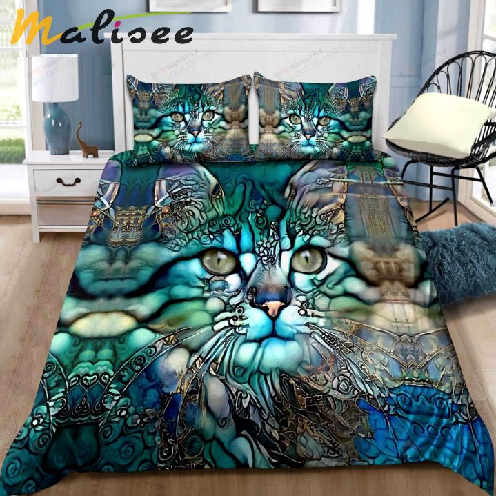 Beautiful green cats bedding set Bedding Sets