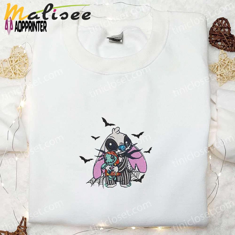 Beetlejuice x stitch embroidered shirt: disney s best halloween gift for family Embroidered Shirt