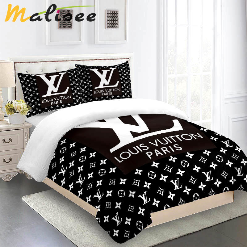 Black and white louis vuitton logo type 2254 Bedding Sets sheets bedspread duvet bedclothes premium fashion brand blankets hyperbeast Bedroom bed linen covers home decor luxury ideas