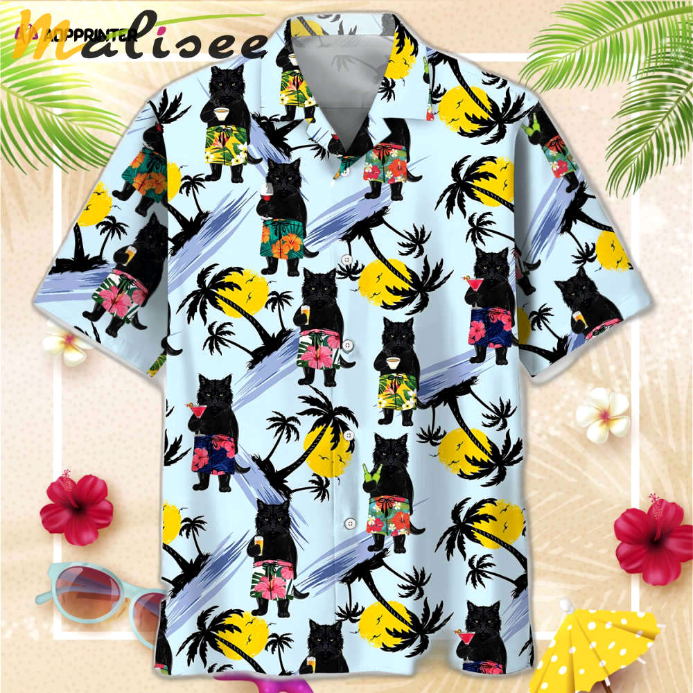 Black cat summer hawaiian shirt, gift for men women Hawaii Shirt