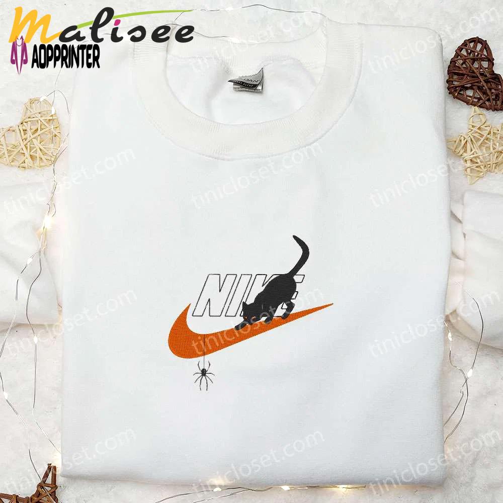 Black cat x nike embroidered hoodie & shirt: best halloween gift ideas Embroidered Shirt