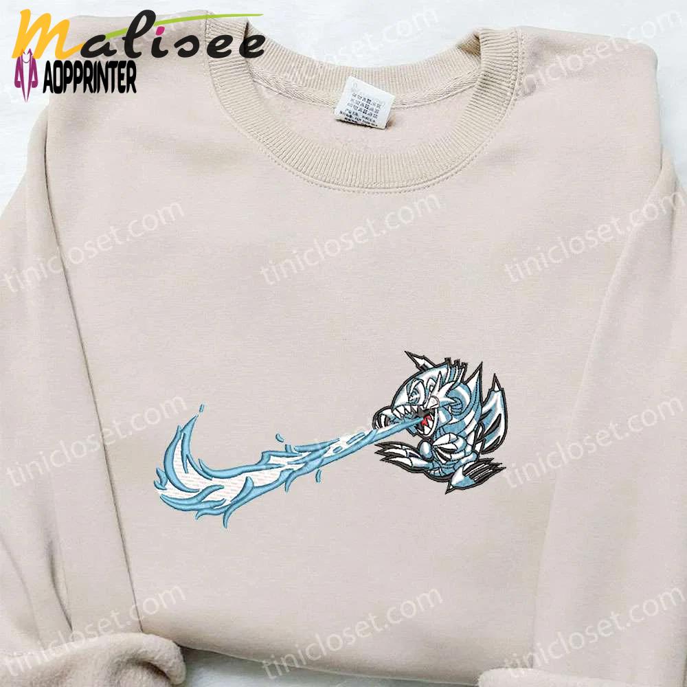Blue eyes white dragon x nike swoosh anime embroidered shirt – yu gi oh & nike inspired Embroidered Shirt