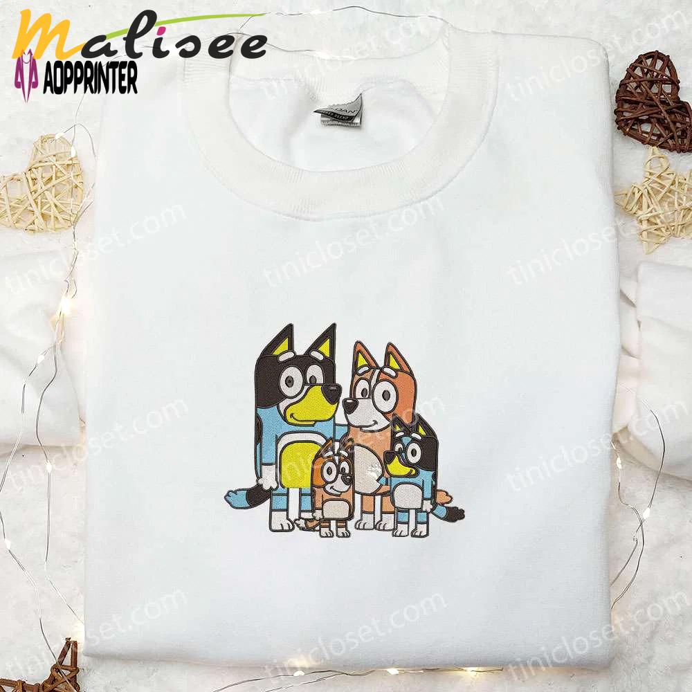 Bluey cartoon embroidered hoodie & heeler family shirt – perfect gift idea Embroidered Shirt