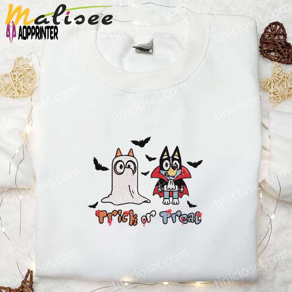 Bluey trick or treat halloween embroidered shirt – best family halloween gifts Embroidered Shirt