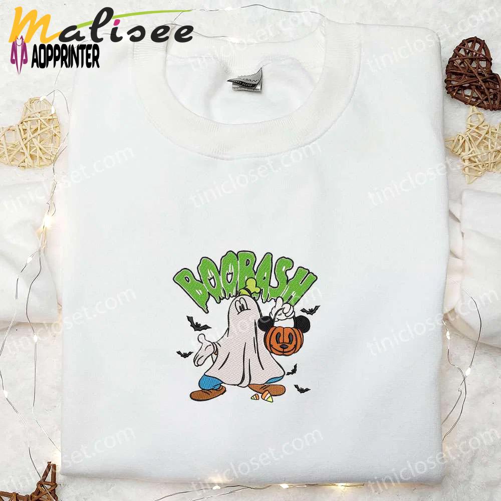 Boobash goofy ghost mickey pumpkin bat embroidered shirt – adorable disney halloween shirts Embroidered Shirt