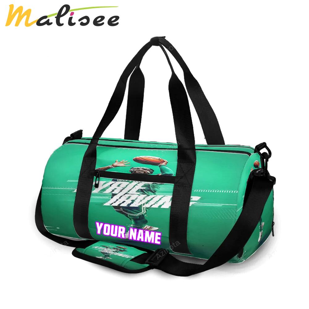 Boston celtics kyrie irving throwing green personalized name travel bag gym bag 129 Travel Bag