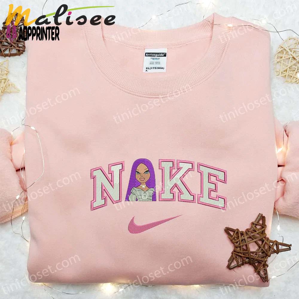 Bratz doll purple hair x nike embroidered sweatshirt: cartoon hoodie perfect family gifts Embroidered Shirt