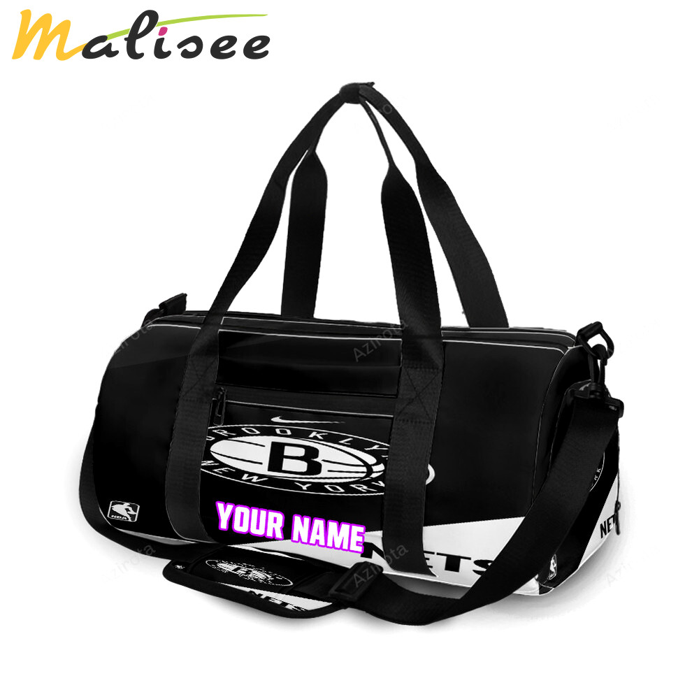 Brooklyn nets ball black white personalized name travel bag gym bag 1711 Travel Bag