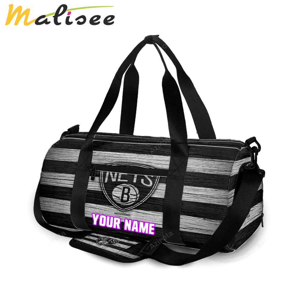 Brooklyn nets ball black white wood personalized name travel bag gym bag 524 Travel Bag