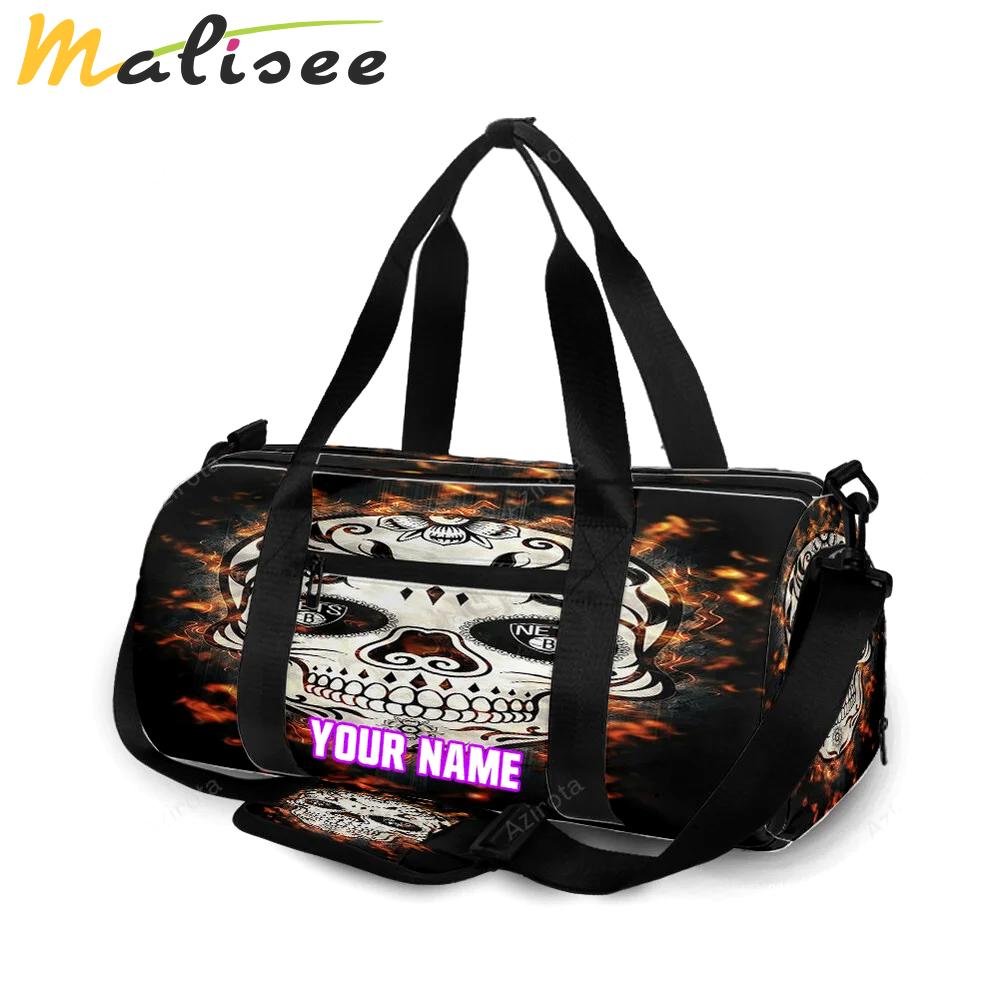 Brooklyn nets skull fire personalized name travel bag gym bag 430 Travel Bag