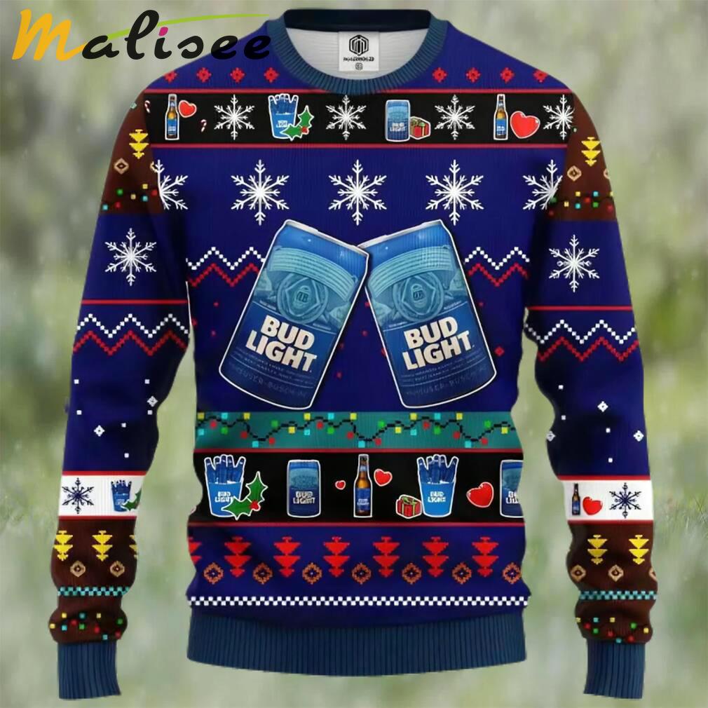 Bud light beer ugly christmas sweater, faux wool sweater, gifts for beer lovers, international beer day, best christmas gifts for 2022 ? prinvity Christmas Ugly Sweater