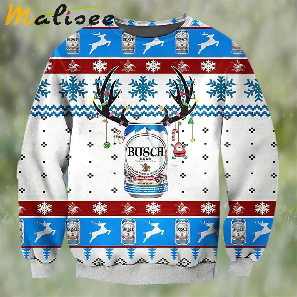 Busch beer deer horn ugly christmas sweater, faux wool sweater, gifts for beer lovers, international beer day, best christmas gifts for 2022 ? prinvity Christmas Ugly Sweater
