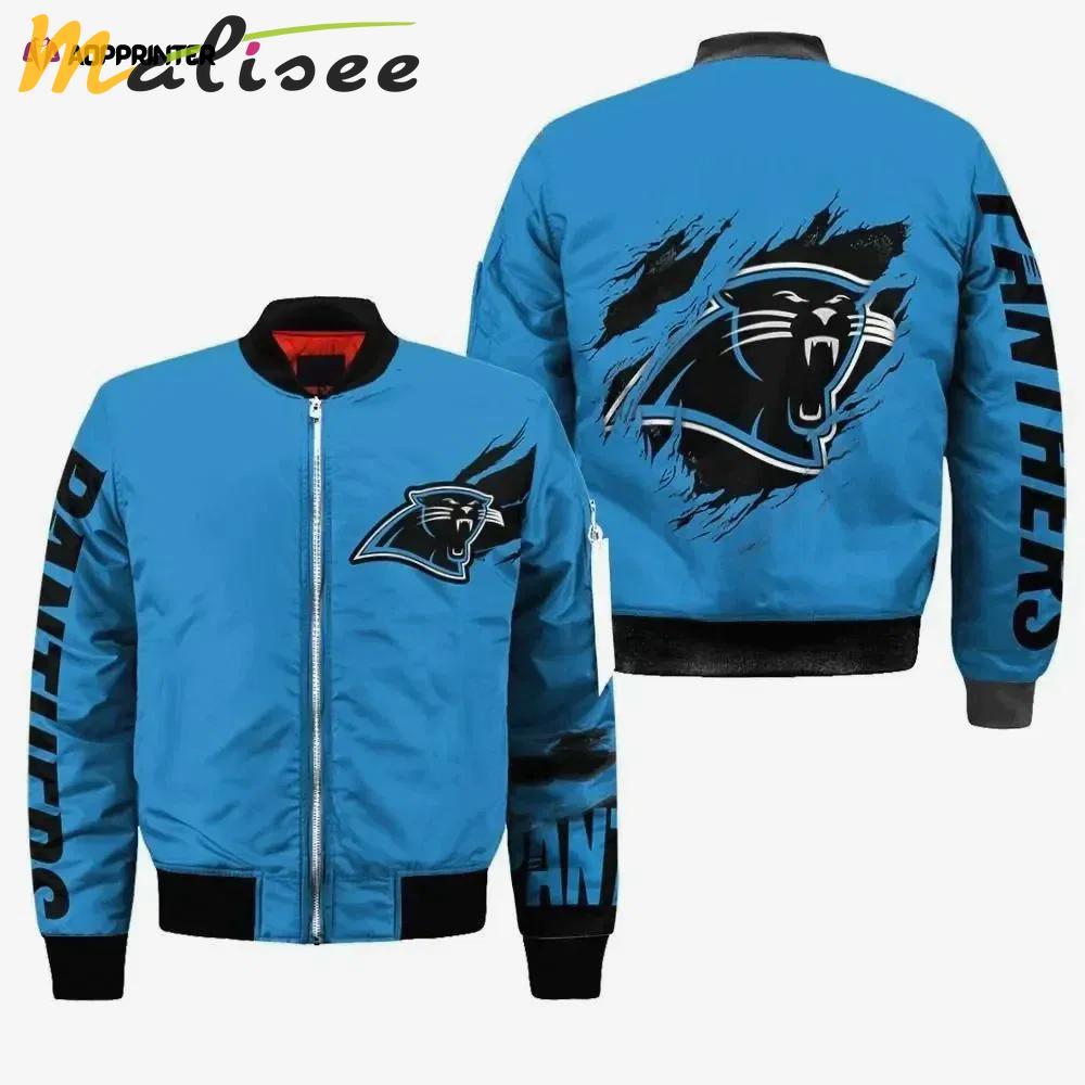 Carolina panthers pattern bomber jacket – blue Bomber Jacket