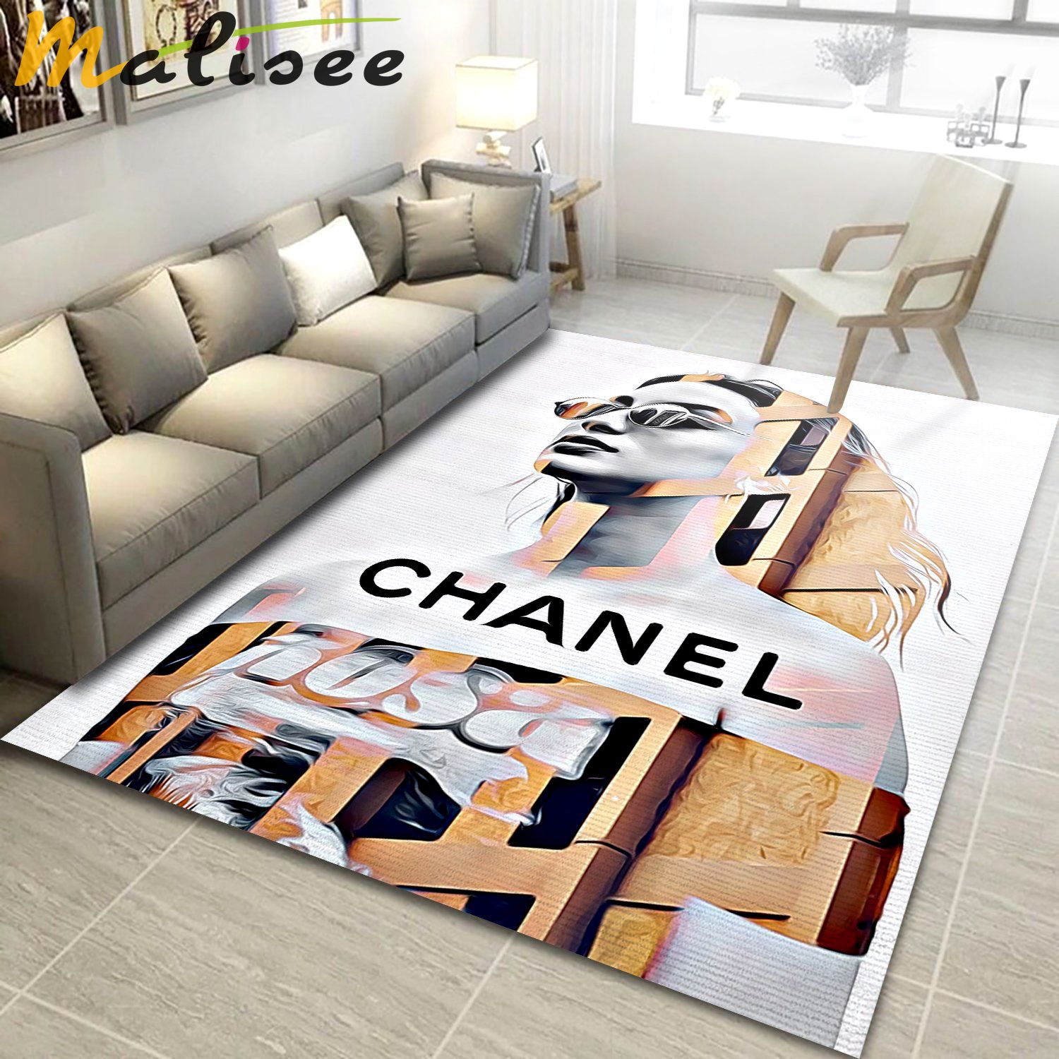 Chanel art logo type 25. Upgrade Your Living Room with Luxury Home Decor: Area Carpets, Floor Decor, Door Mats, and Hot Gift Items with style a High-End Fashion Brand Rectangle Rug