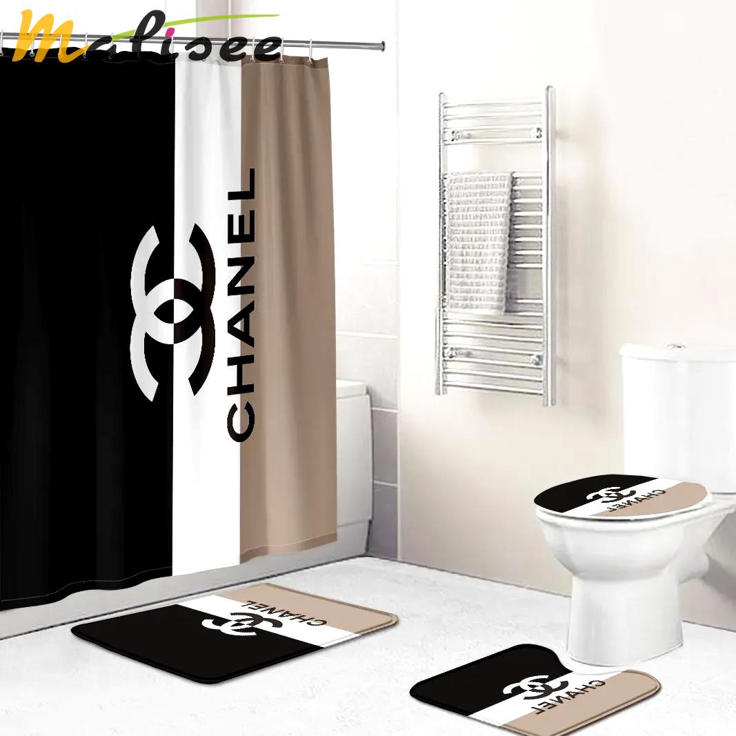 Chanel black and white beige bathroom set hypebeast luxury fashion brand bath mat home decor Bathroom Set