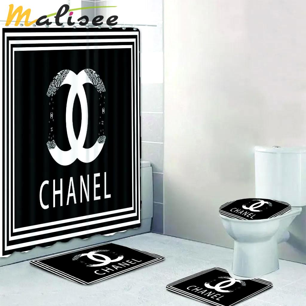Chanel black and white galaxy bathroom set bath mat hypebeast luxury fashion brand home decor Bathroom Set