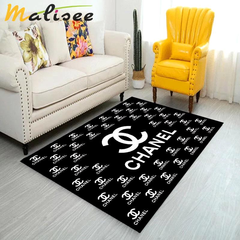 Chanel black logo type 1042. Upgrade Your Living Room with Luxury Home Decor: Area Carpets, Floor Decor, Door Mats, and Hot Gift Items with style a High-End Fashion Brand Rectangle Rug