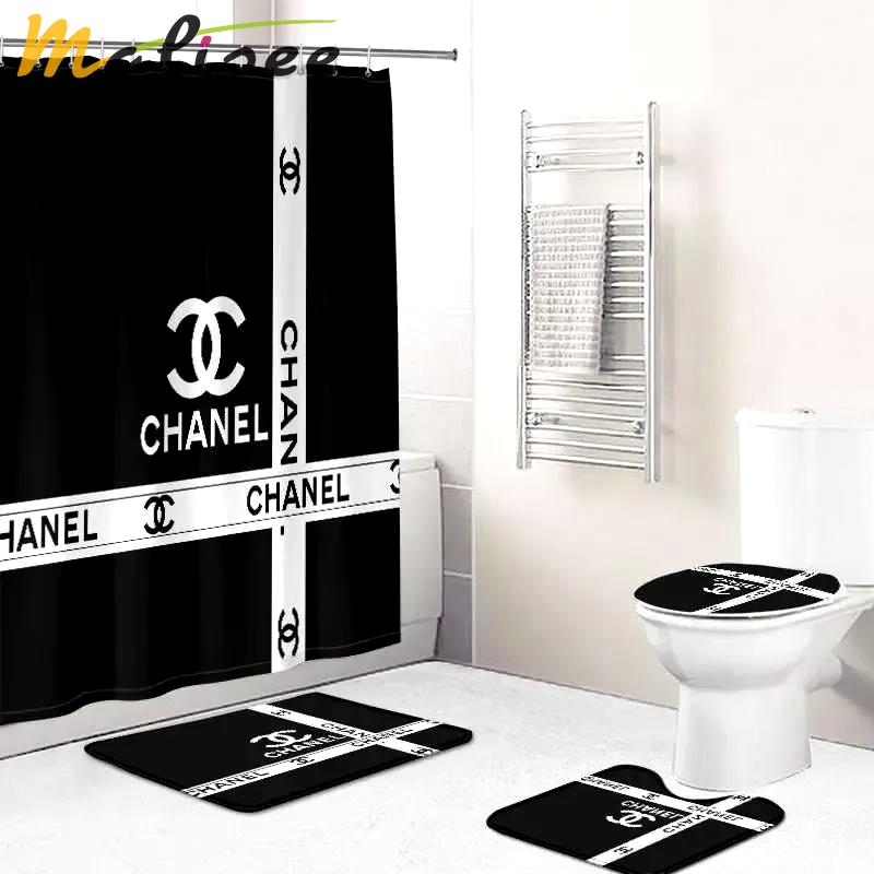 Chanel coco black and white gift bathroom set luxury fashion brand home decor bath mat hypebeast Bathroom Set