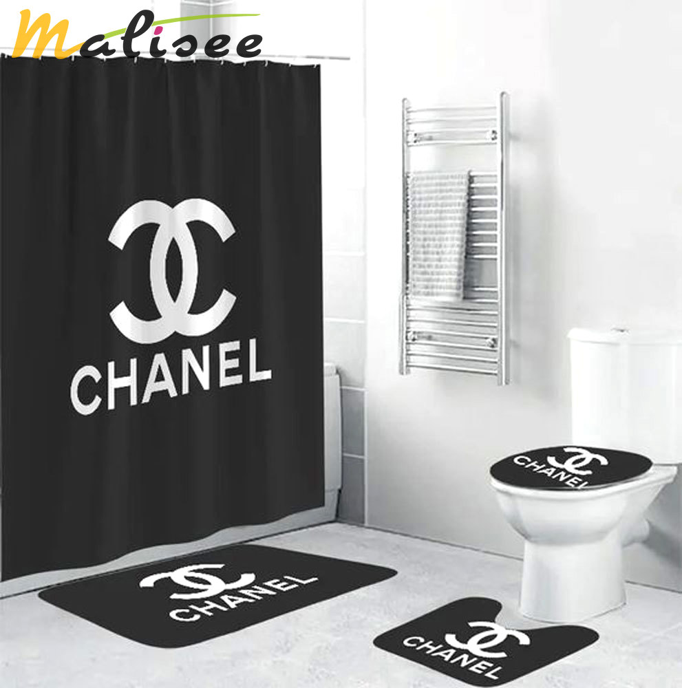 Chanel grey luxury brand premium bathroom set shower curtain bath mat set home decor Bathroom Set
