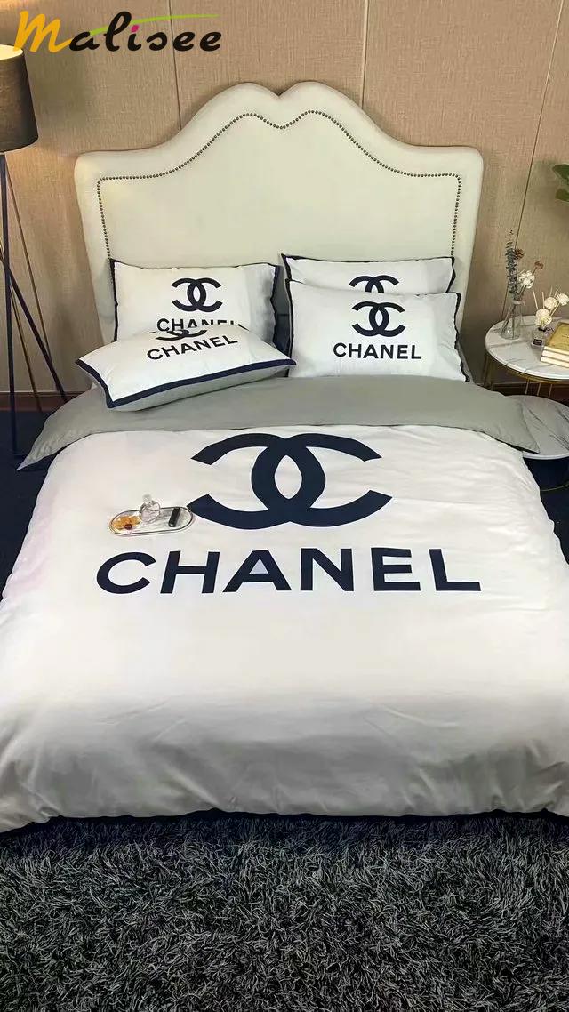 Chanel logo bedding 3d printed bedding sets quilt sets duvet cover luxury brand bedding decor bedroom sets best luxury bed sets gift thankgivings and christmas Bedding Sets