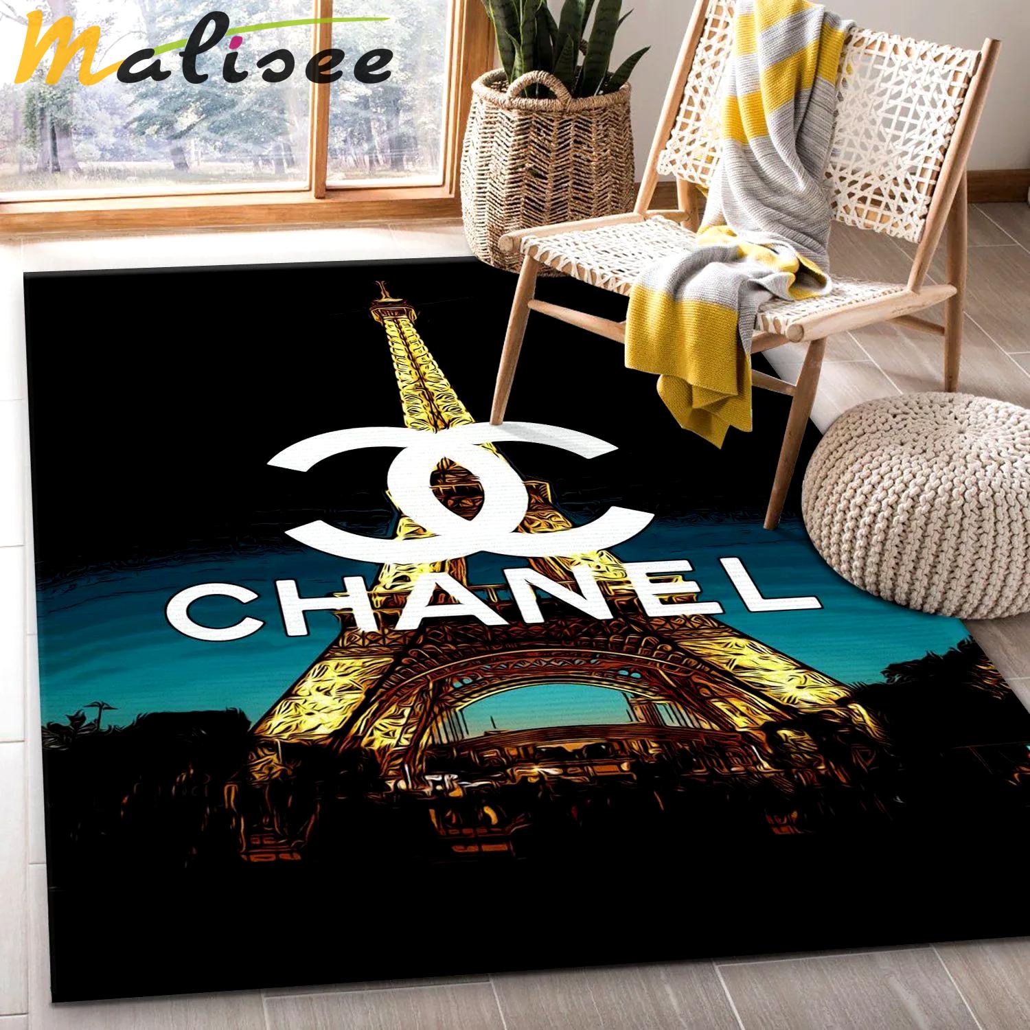 Chanel logo type 448. Upgrade Your Living Room with Luxury Home Decor: Area Carpets, Floor Decor, Door Mats, and Hot Gift Items with style a High-End Fashion Brand Rectangle Rug