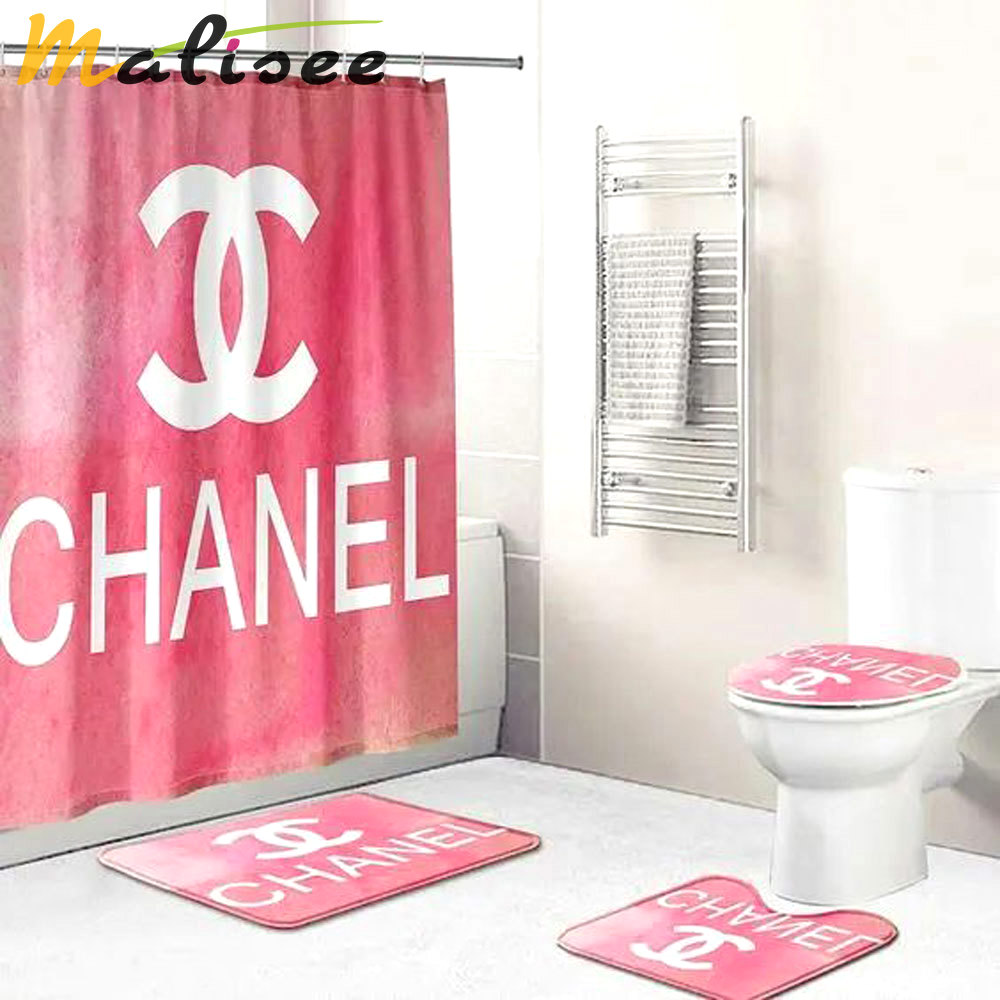 Chanel pink bathroom set hypebeast bath mat luxury fashion brand home decor Bathroom Set