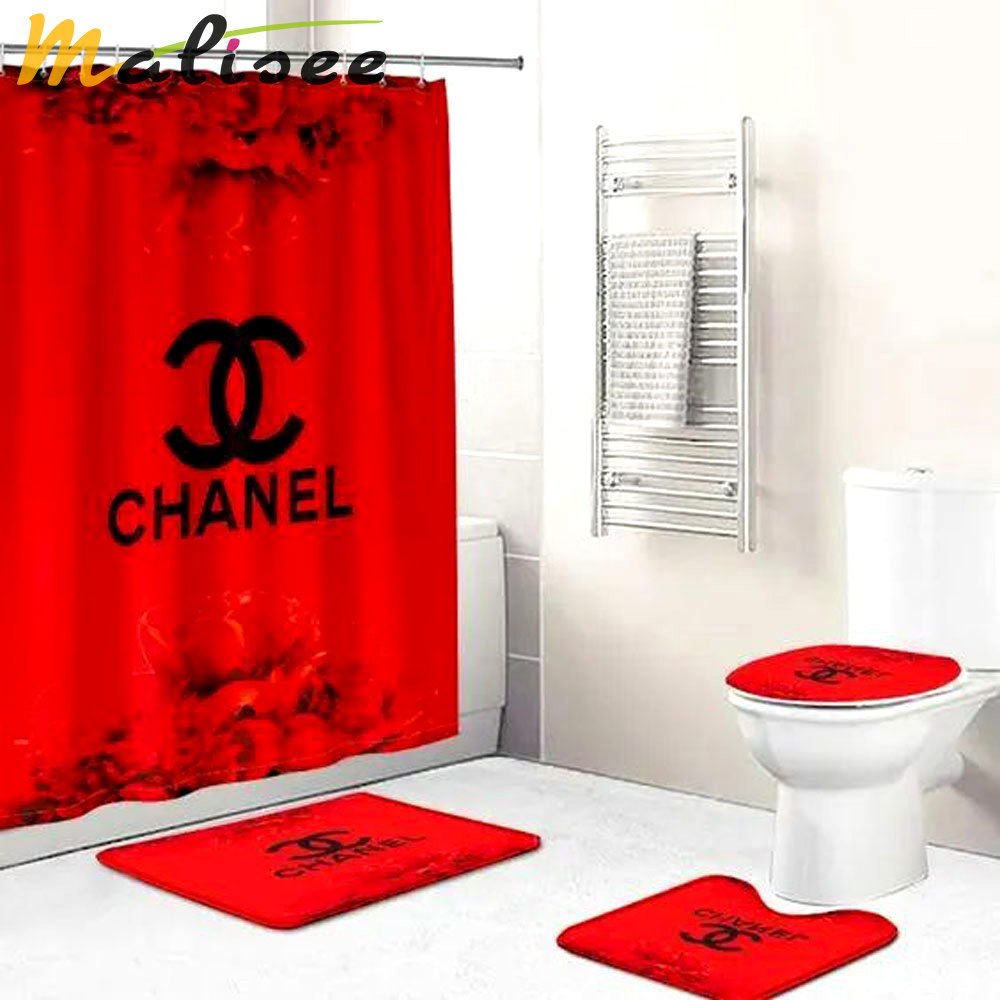 Chanel red home decor hypebeast bathroom sets luxury fashion brand bath mat Bathroom Set
