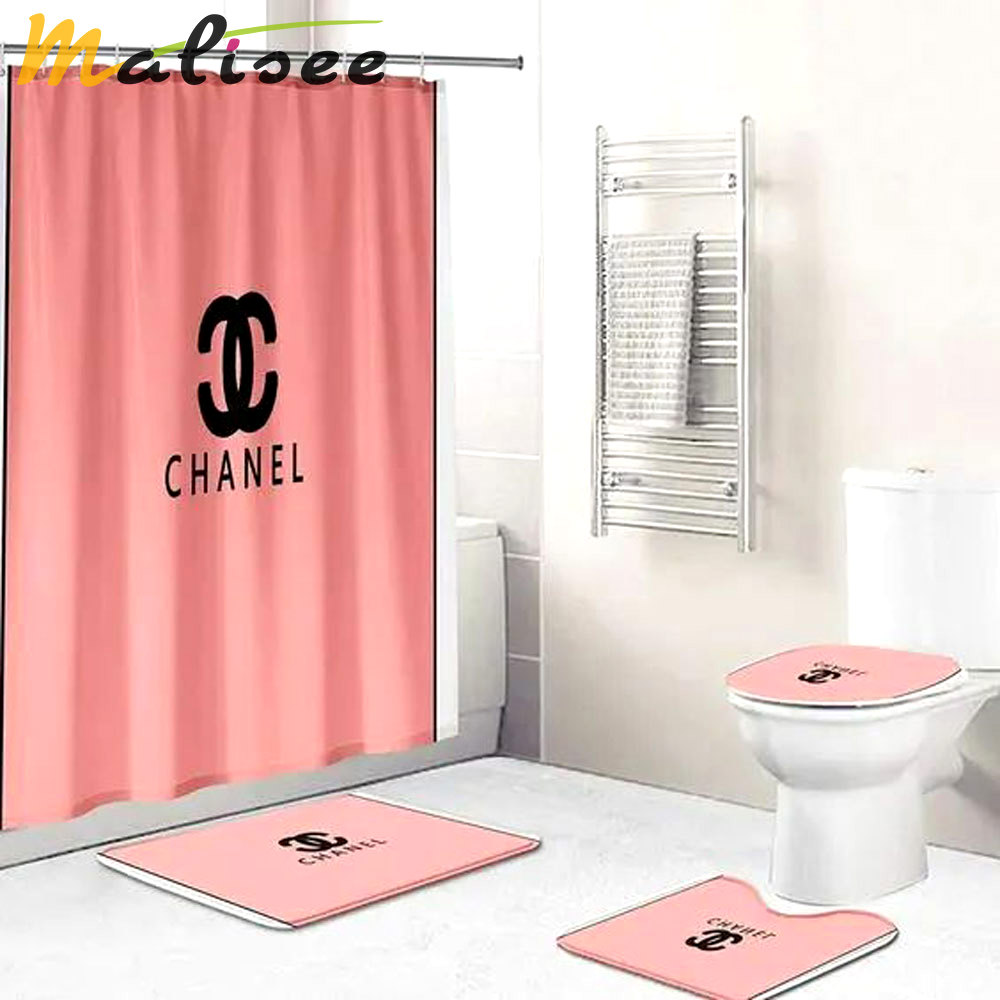 Chanel salmon logo type 2049 Bathroom Accessory Sets Bath Mat Set Luxury Fashion Brand Hypebeast Bathroom Pedestal Rug Waterproof Shower Curtain Home Decor Bathroom Sets Toilet Cover