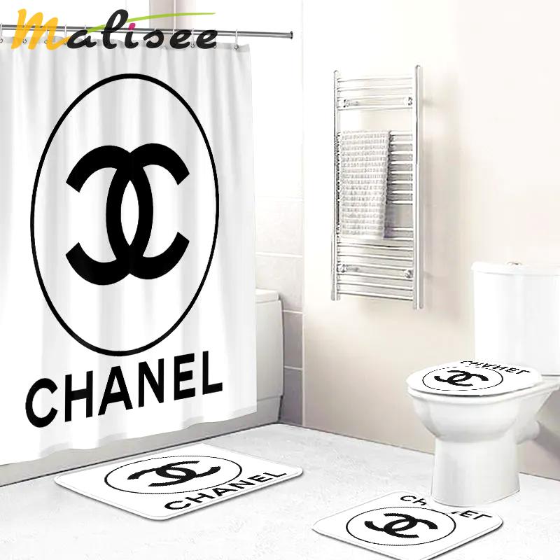 Chanel shower curtain white and black circel logo luxury bathroom set 84 Bathroom Set
