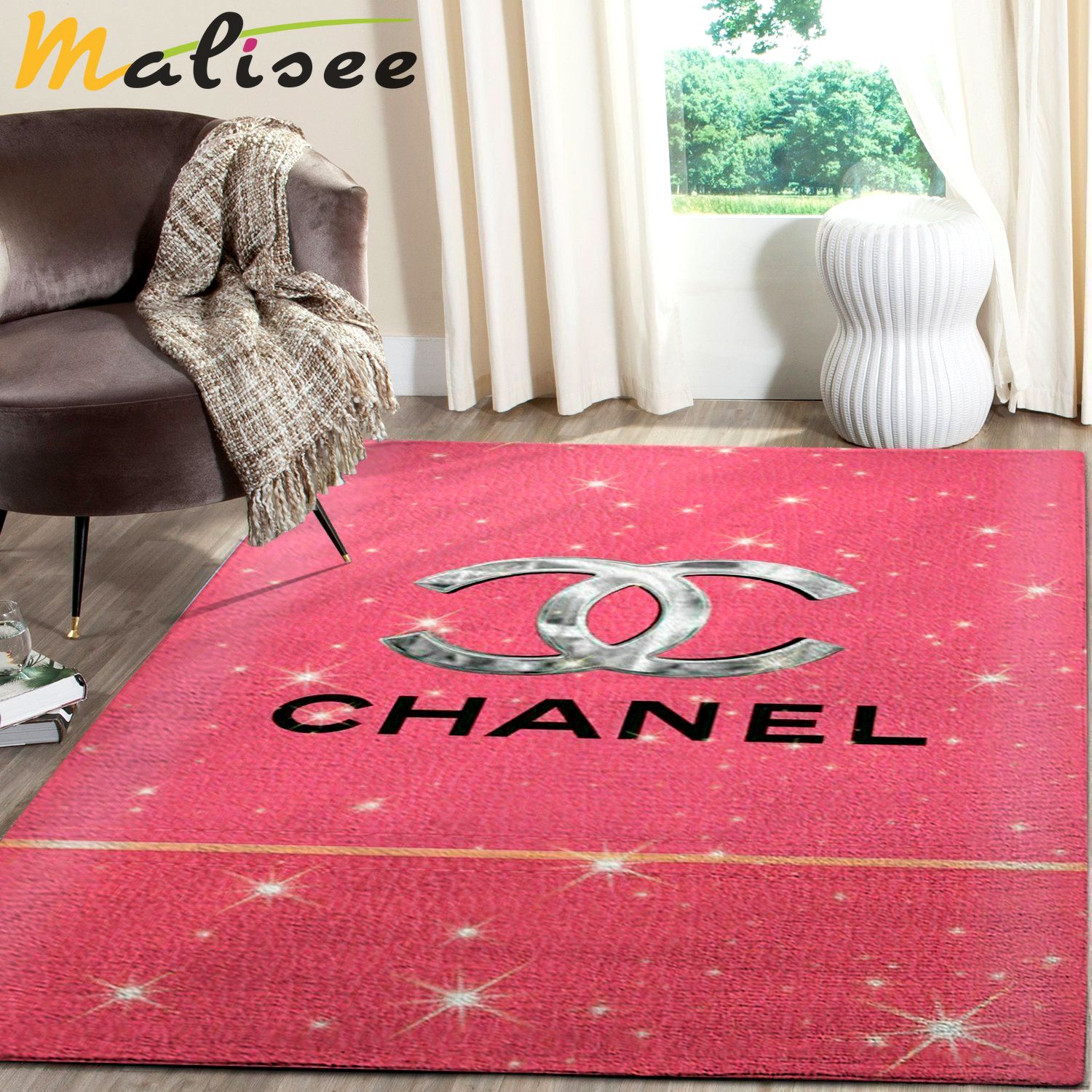 Chanel twinkle pinky logo type 533. Upgrade Your Living Room with Luxury Home Decor: Area Carpets, Floor Decor, Door Mats, and Hot Gift Items with style a High-End Fashion Brand Rectangle Rug