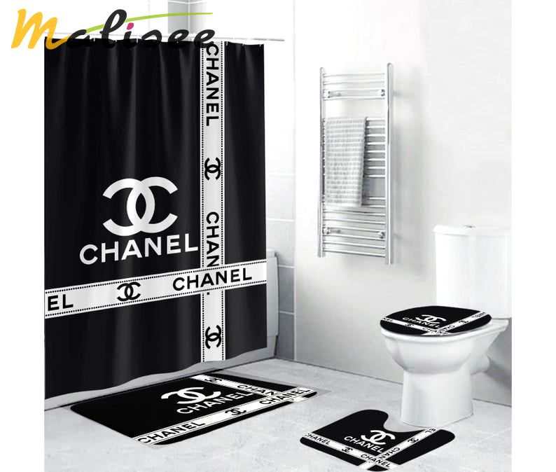 Chanel type 22 shower curtain waterproof luxury bathroom mat set hot 2023 15 Bathroom Accessory Sets