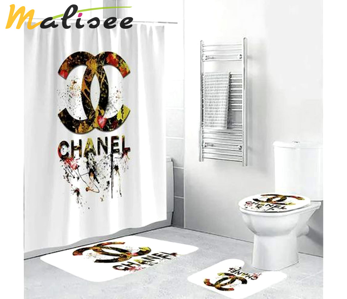 Chanel white colorful bathroom set luxury fashion brand bath mat hypebeast home decor Bathroom Set