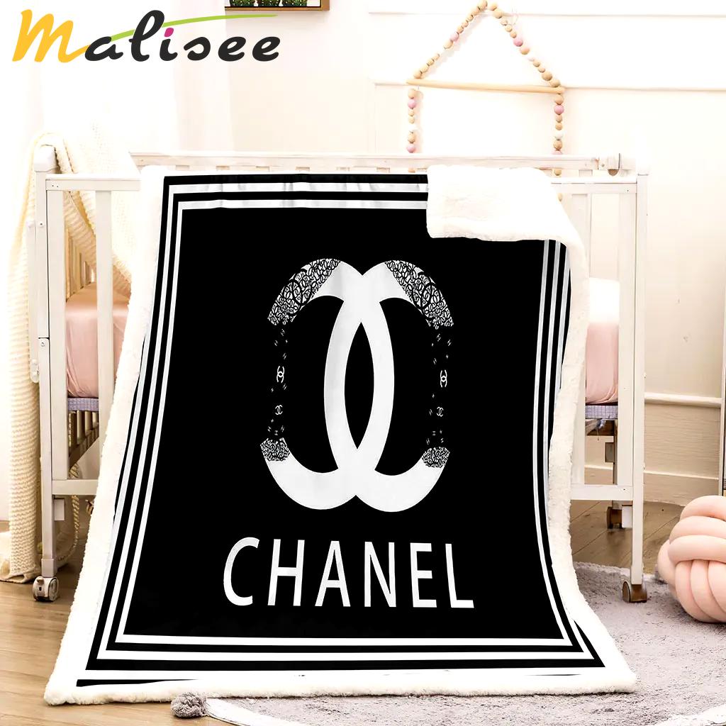 Chanel white logo black luxury brand premium blanket fleece home decor 21 Blanket Fleece