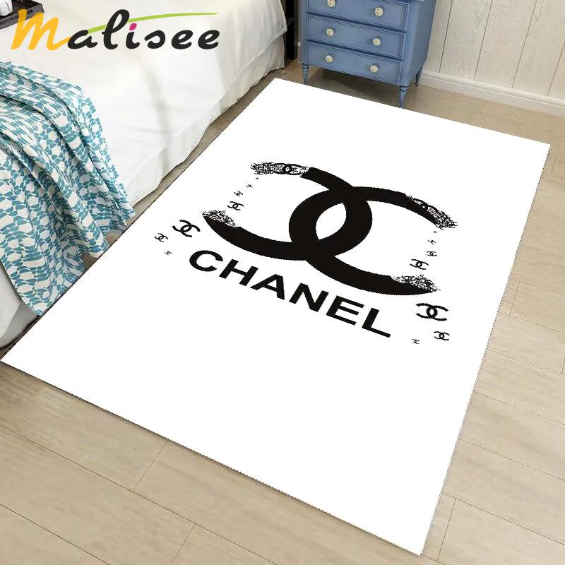 Chanel white logo type 254. Upgrade Your Living Room with Luxury Home Decor: Area Carpets, Floor Decor, Door Mats, and Hot Gift Items with style a High-End Fashion Brand Rectangle Rug