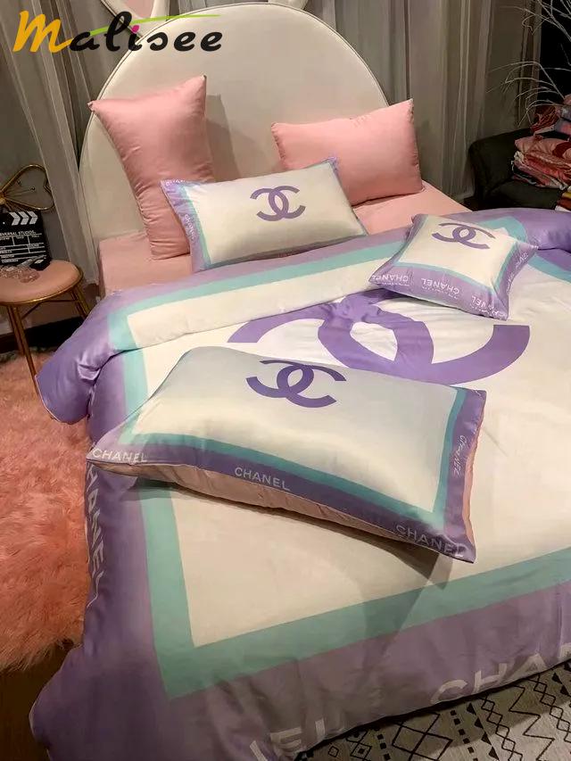 Chanel white purple logo type 1885 Bedding Sets bed linen duvet luxury ideas sheets home decor premium fashion brand bedspread covers blankets hyperbeast Bedroom bedclothes