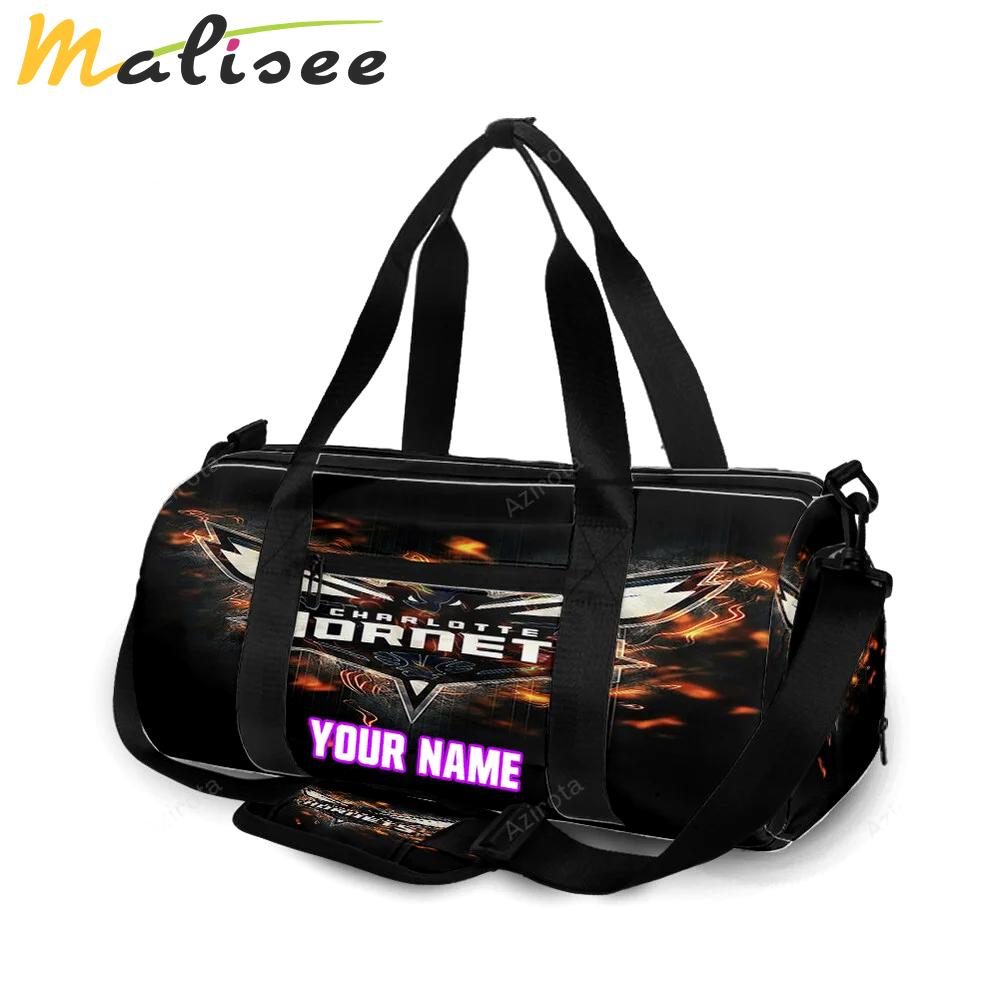 Charlotte hornets fire personalized name travel bag gym bag 1643 Travel Bag