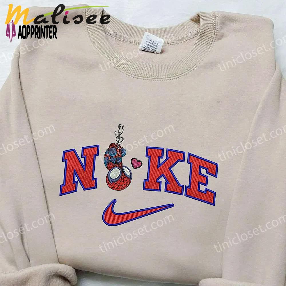 Chibi spider-man heart x nike sweatshirt: best gifts for family nike inspired embroidered shirt Embroidered Shirt