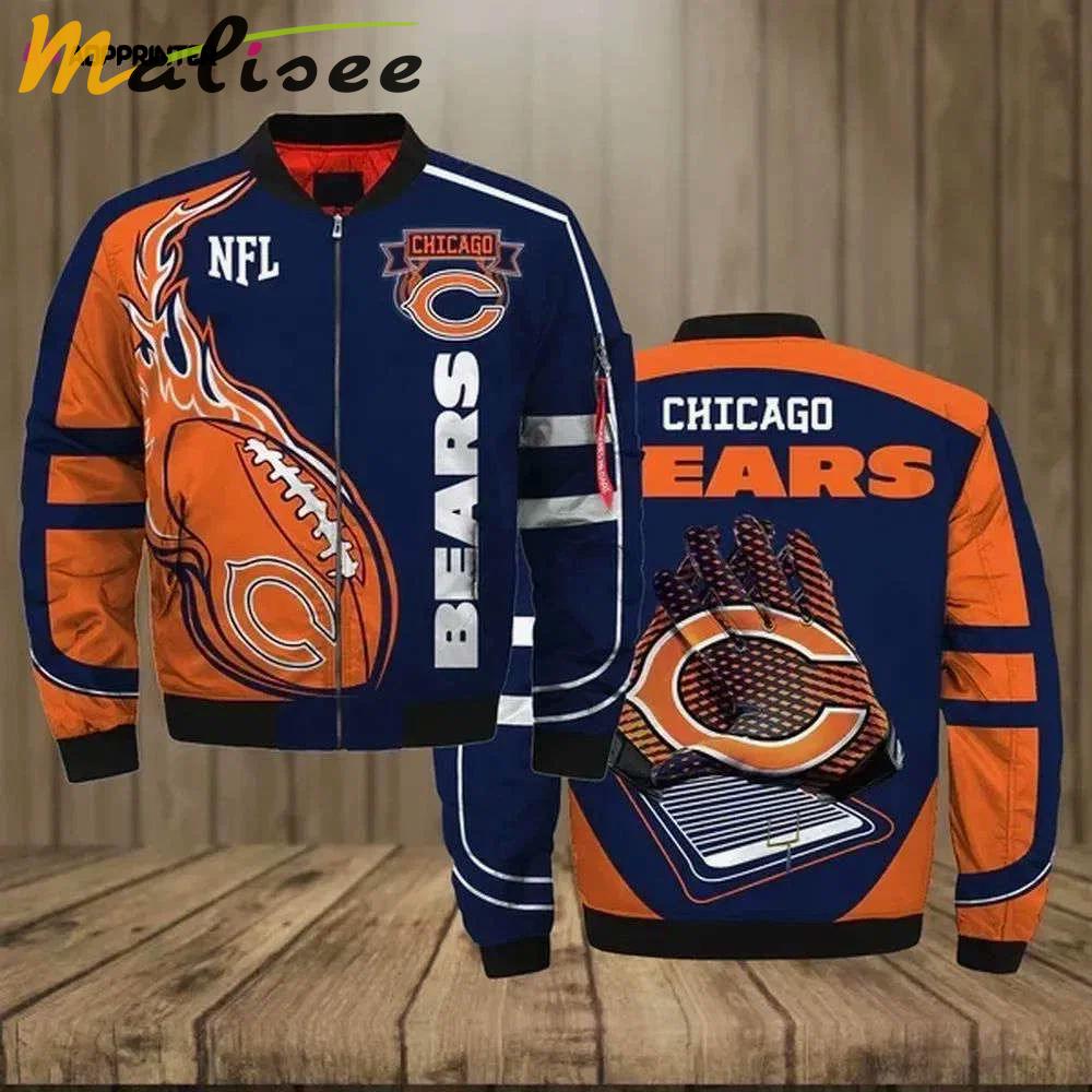 Chicago bears team logo pattern bomber jacket – orange and navy blue Bomber Jacket