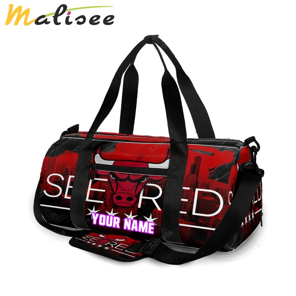 Chicago bulls emblem see red v25 personalized name travel bag gym bag 64 Travel Bag
