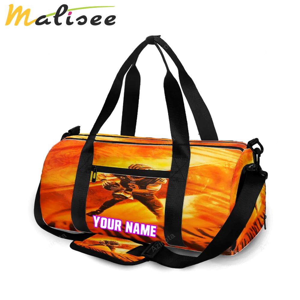 Cincinnati bengals joe burrow 9 fire personalized name travel bag gym bag 563 Travel Bag
