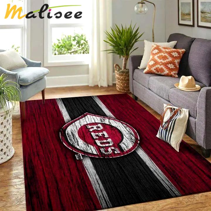 Cincinnati reds mlb team logo wooden style carpet living room rugs v582 Rectangle Rug