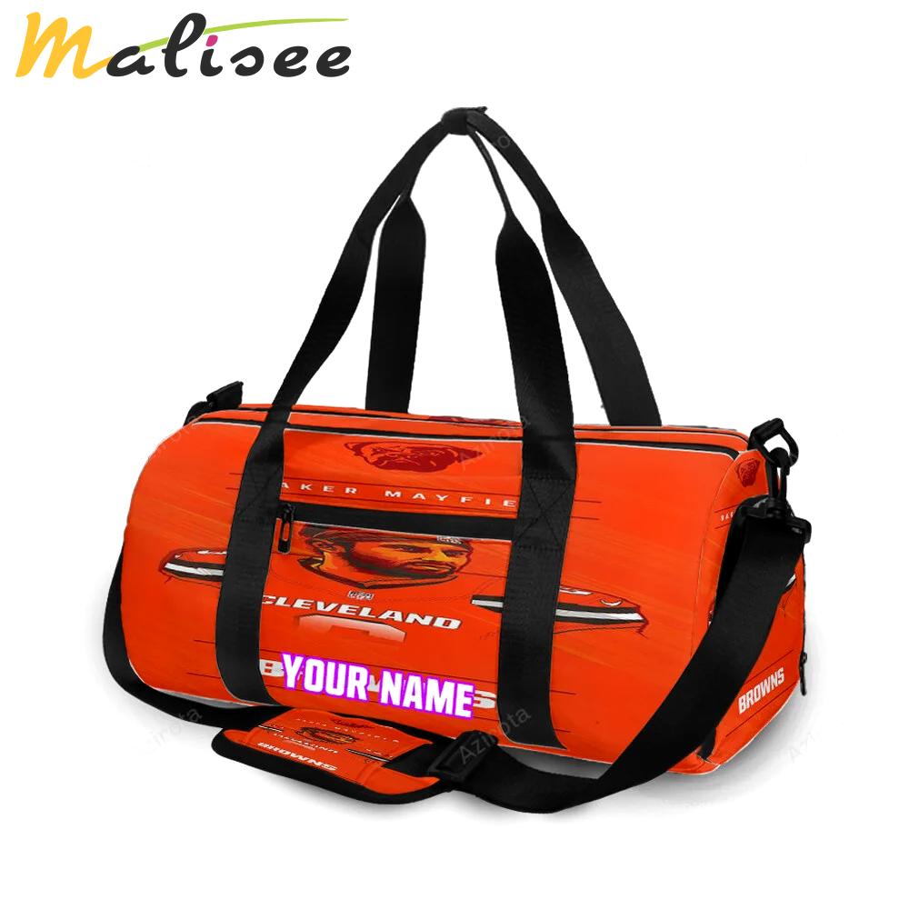 Cleveland browns baker mayfield3 personalized name travel bag gym bag 530 Travel Bag