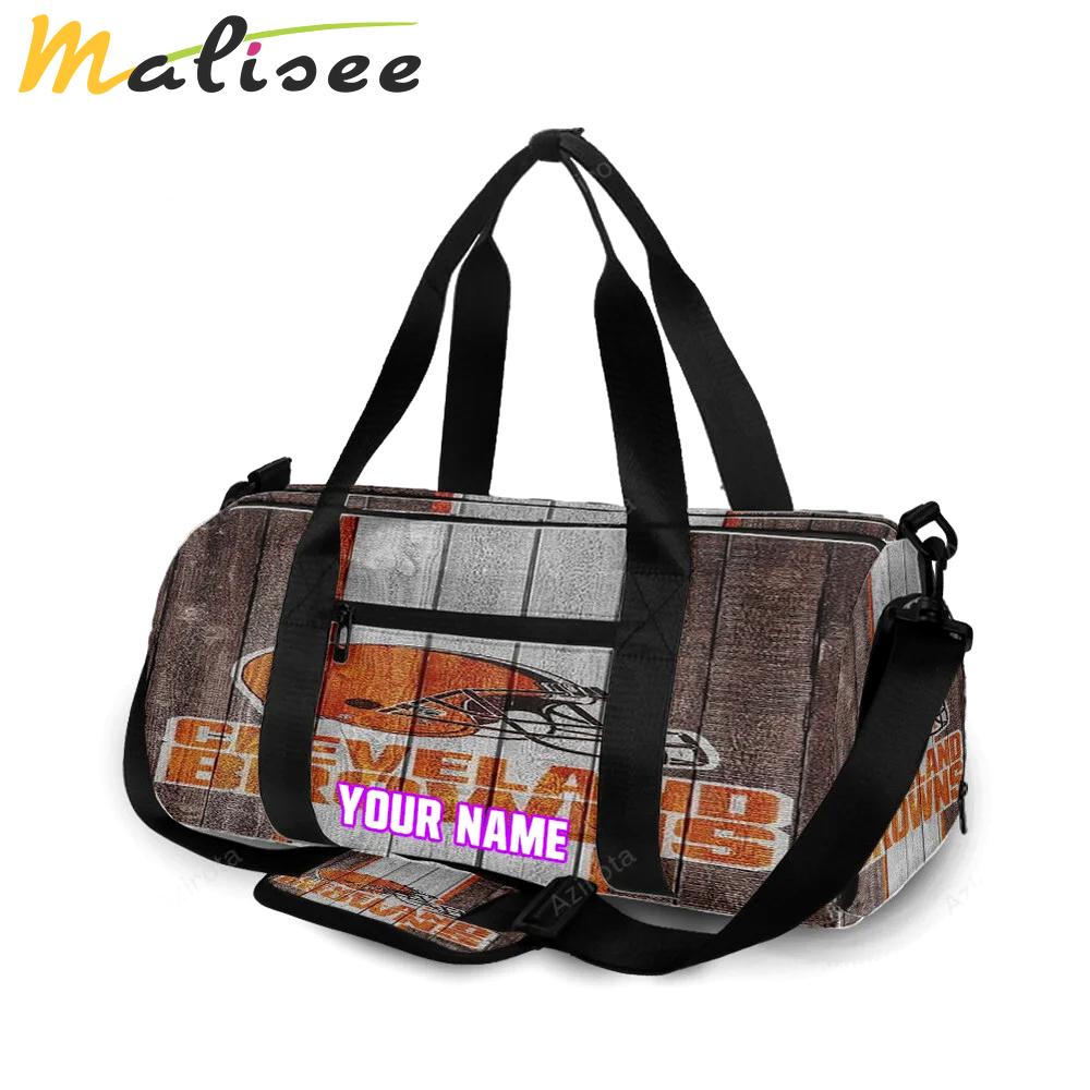 Cleveland browns logo wooden v2 personalized name travel bag gym bag 609 Travel Bag