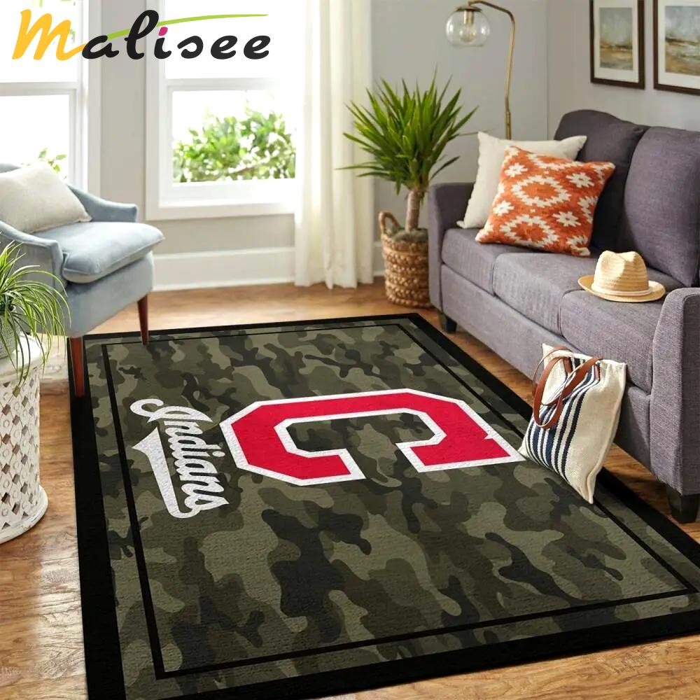 Cleveland indians mlb team logo area rug floor decor home rug camo style Rectangle Rug