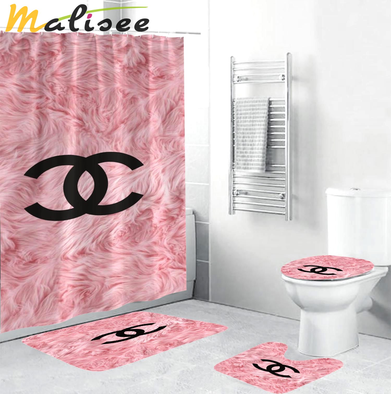 Coco chanel blackin pink feather luxury fashion brand hypebeast home decor bathroom sets bath mat Bathroom Set